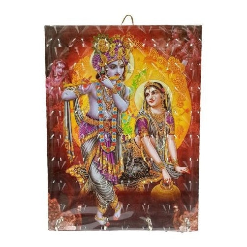 Flute Krishna with Radha Rani and Saheli 4 Hooks 3D Wooden Key Holder / Radhe Shyam Wooden Key Holder / Gopika Krishna Key Stand size 6 x 8 inch