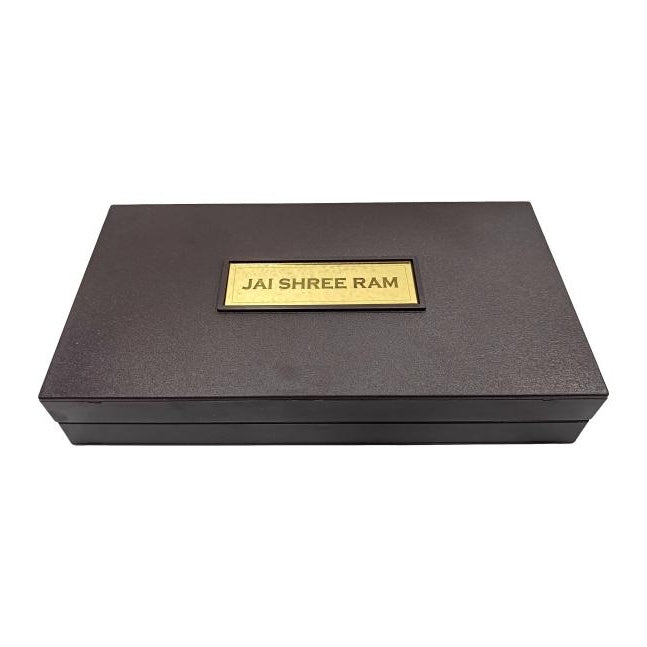 Multicolour Sri Ram Parivar inside Gold Plated Charan Padhuka Box Corporate Gift 21 x 11 cms