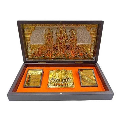 Sri Ram Parivar Gold Plated Charan Padhuka Box Corporate Gift 21 x 11 cms