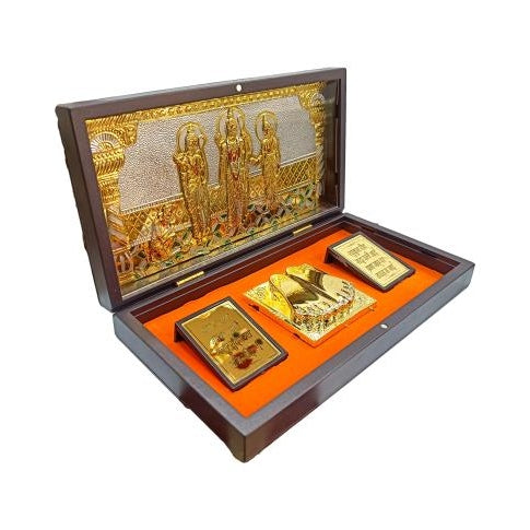 Sri Ram Parivar Gold Plated Charan Padhuka Box Corporate Gift 21 x 11 cms