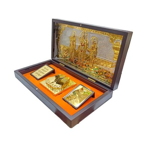 Sri Ram Parivar Gold Plated Charan Padhuka Box Corporate Gift 21 x 11 cms