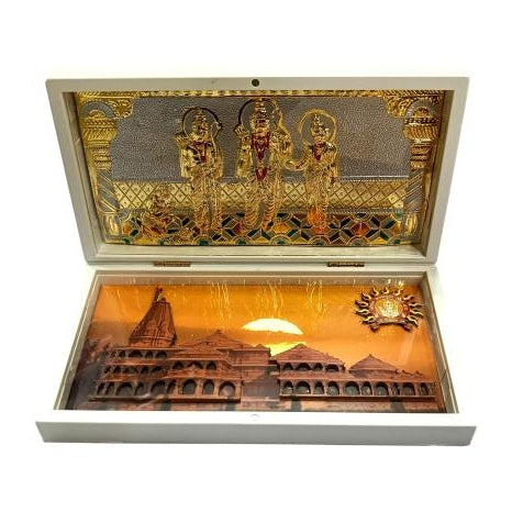 Sooryavamshi Sri Ram Darbar with Ayodya Mandir inside Gold Plated Box Corporate Gift 21 x 11 cms