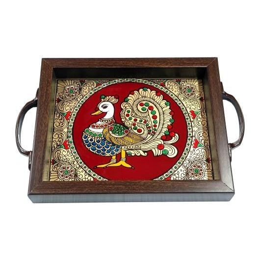 Traditional Tanjore style painting Annapakshmi Tamboolam Tray size 6 & 8 inch height