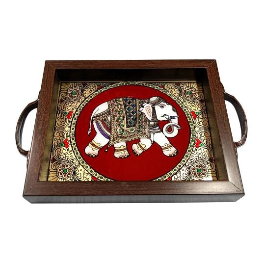 Traditional Tanjore style painting Elephant Tamboolam Tray size 6 & 8 inch height