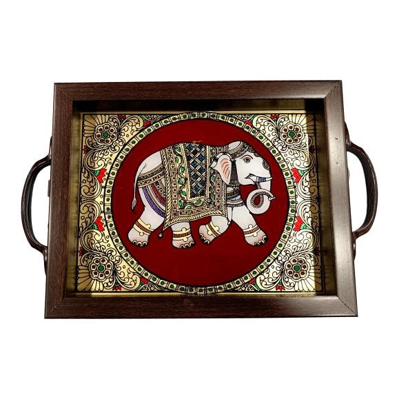 Traditional Tanjore style painting Elephant Tamboolam Tray size 6 & 8 inch height