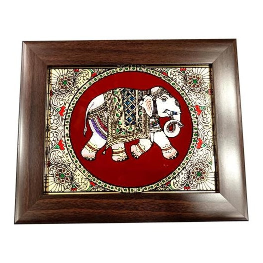 Traditional Tanjore style painting Elephant Photo Frame Wall Art Hanging size 6 & 8 inch