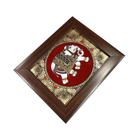 Traditional Tanjore style painting Elephant Photo Frame Wall Art Hanging size 6 & 8 inch