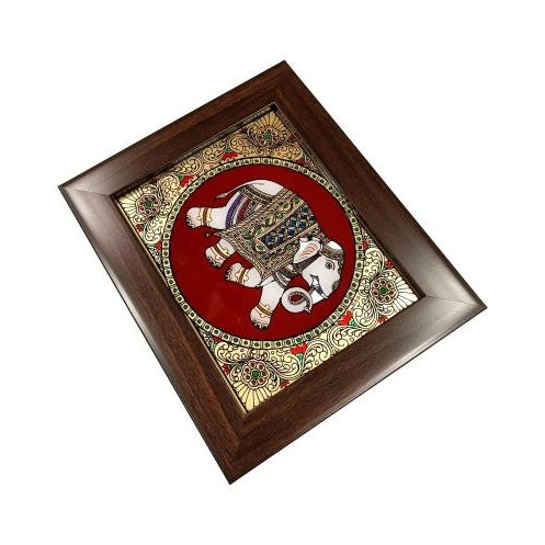 Traditional Tanjore style painting Elephant Photo Frame Wall Art Hanging size 6 & 8 inch