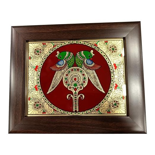 Traditional Tanjore style painting Pair of Parrots Photo Frame Wall Art Hanging size 6 & 8 inch height