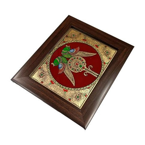 Traditional Tanjore style painting Pair of Parrots Photo Frame Wall Art Hanging size 6 & 8 inch height