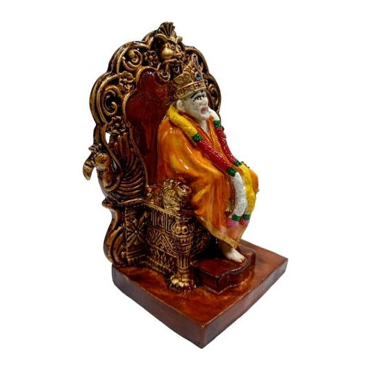 Sai Baba on Simhasan Multicolour Marble Dust Idol Pooja Ghar Decorative Showpiece 5 Inch