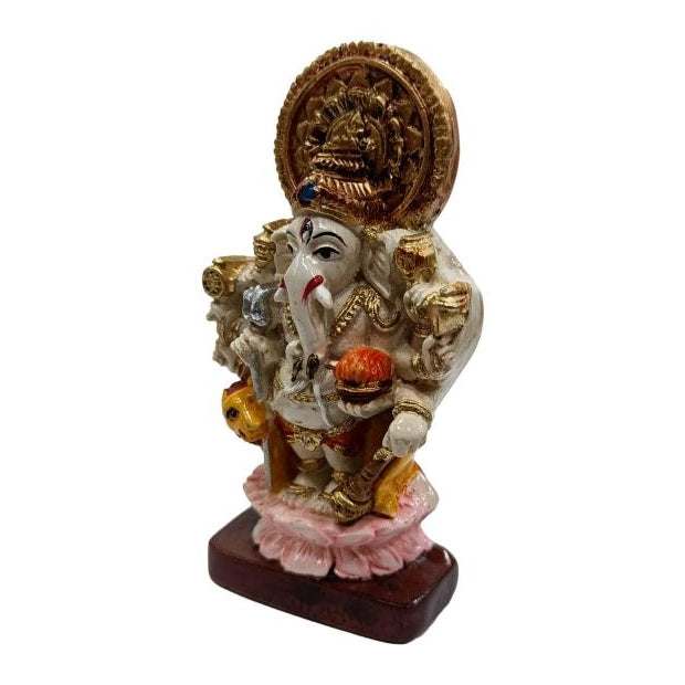 Ashtabhuja Shubh Drishti Ganesha on Lion Multicolour Marble Dust Figurine Pooja Decorative Showpiece size 4 inch