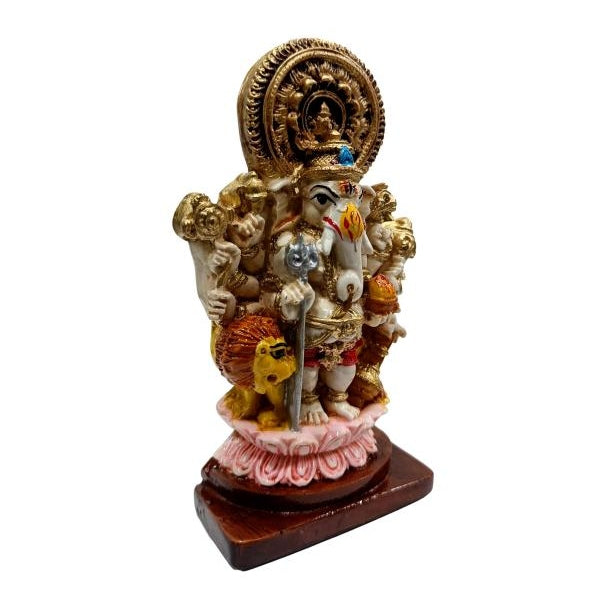 Ashtabhuja Shubh Drishti Ganesha on Lion Multicolour Marble Dust Figurine Pooja Decorative Showpiece size 5.5 inch