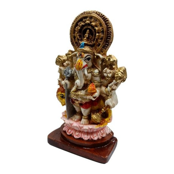 Ashtabhuja Shubh Drishti Ganesha on Lion Multicolour Marble Dust Figurine Pooja Decorative Showpiece size 5.5 inch