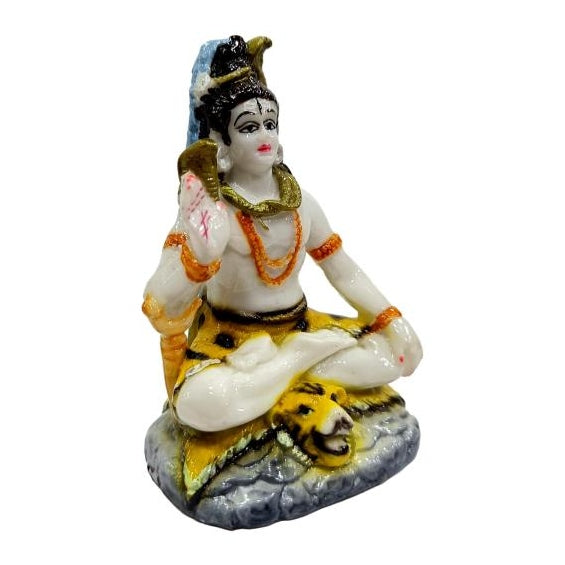 Meditating Mahadev Yogi Shiv White Marble Dust Figurine 4 inch