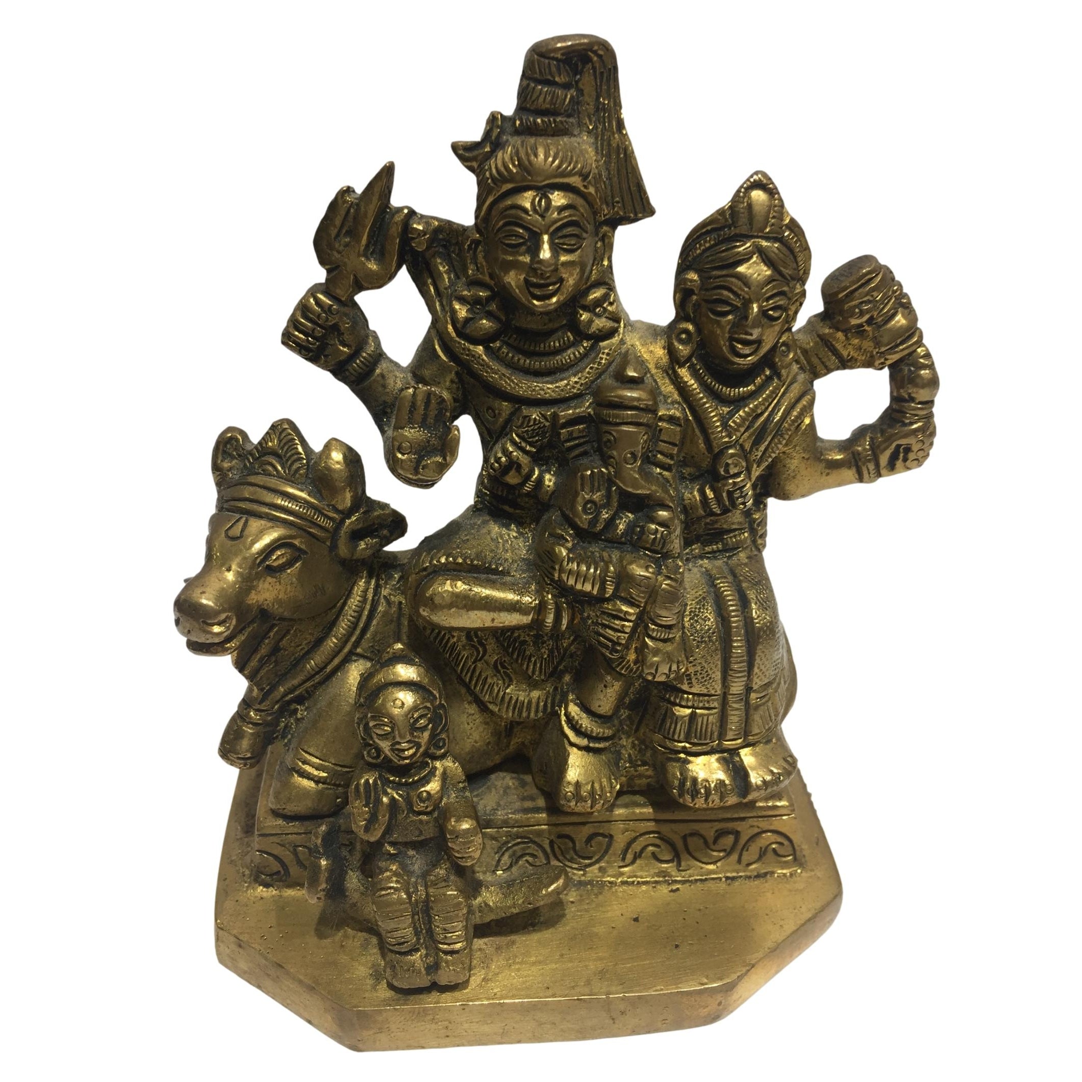 Shiva Parvathi with Ganesh seated on Nandi Brass Antique 3.5 inch