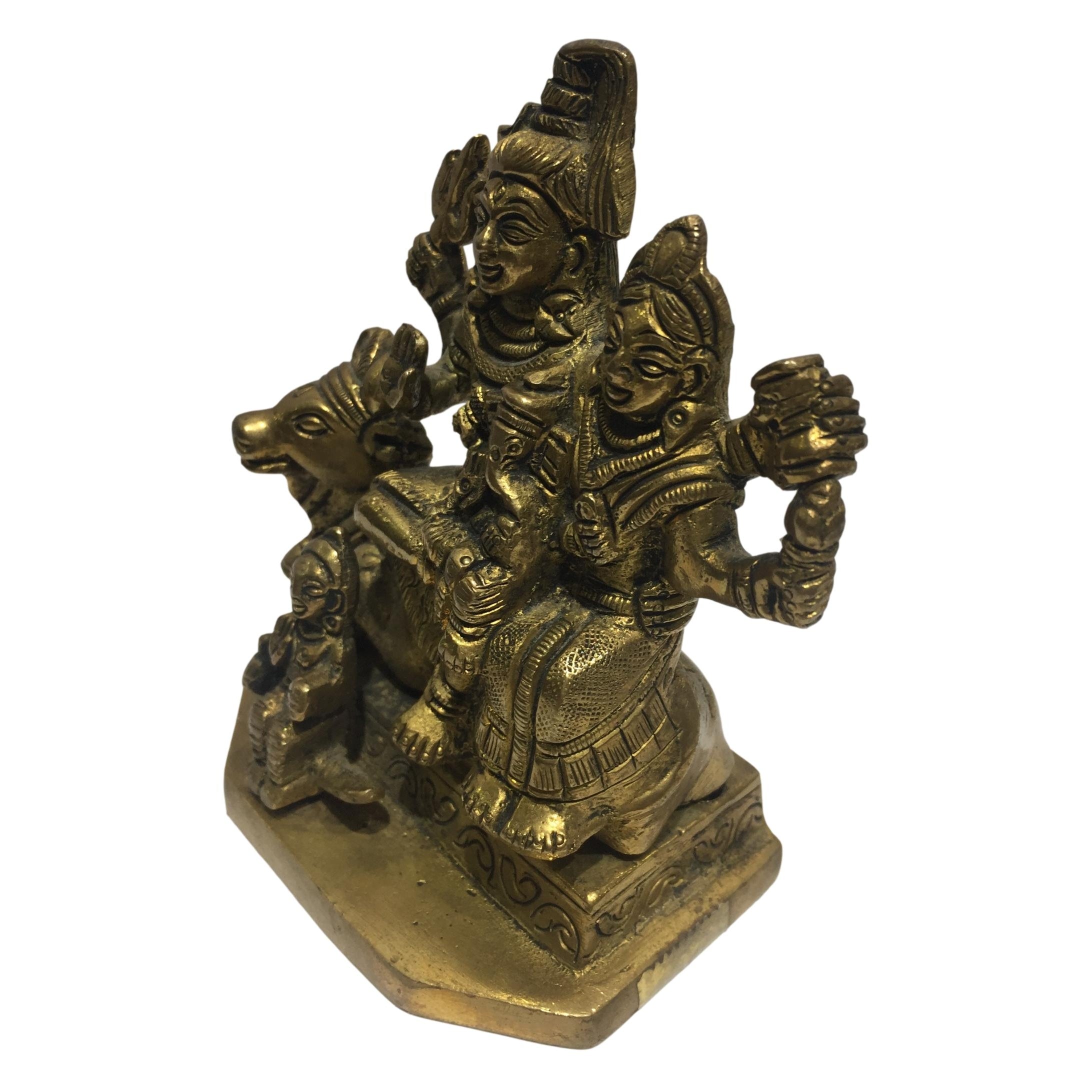 Shiva Parvathi with Ganesh seated on Nandi Brass Antique 3.5 inch