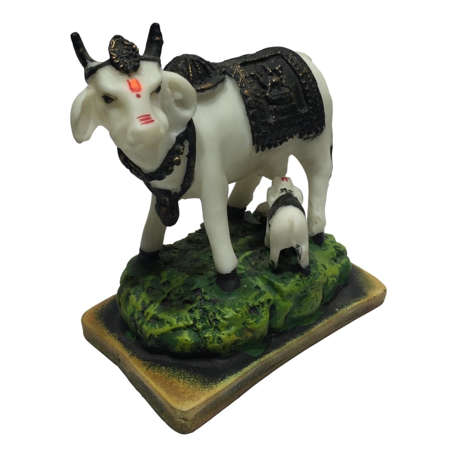 White Marble Dust Gou Mata or Cow and Calf with Lakshmi Print Decorative Show piece 6 inch