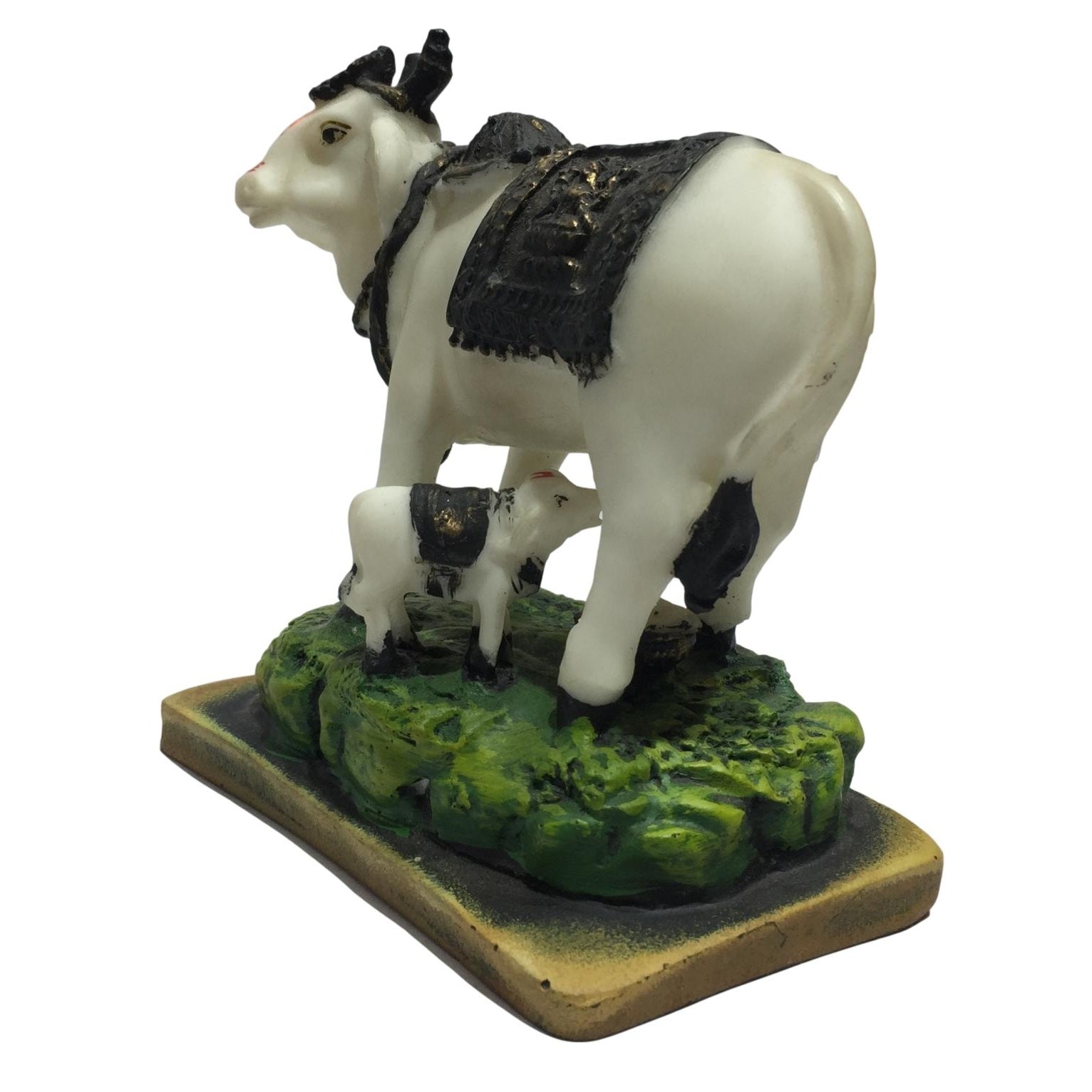 White Marble Dust Gou Mata or Cow and Calf with Lakshmi Print Decorative Show piece 6 inch