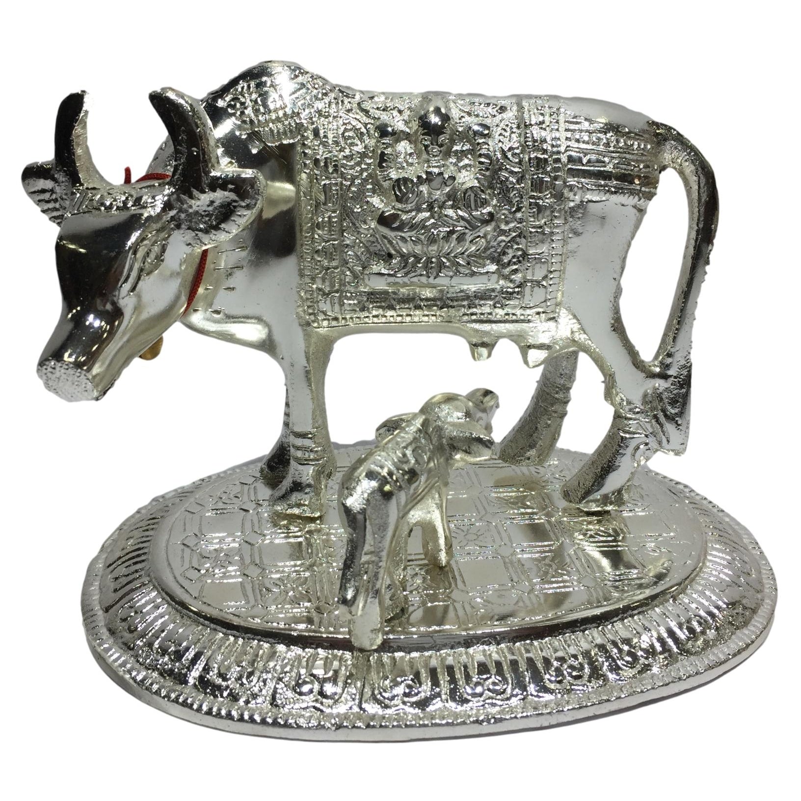 Silver coated Cow and Calf Figurine Home Decorative Showpiece 5 inch