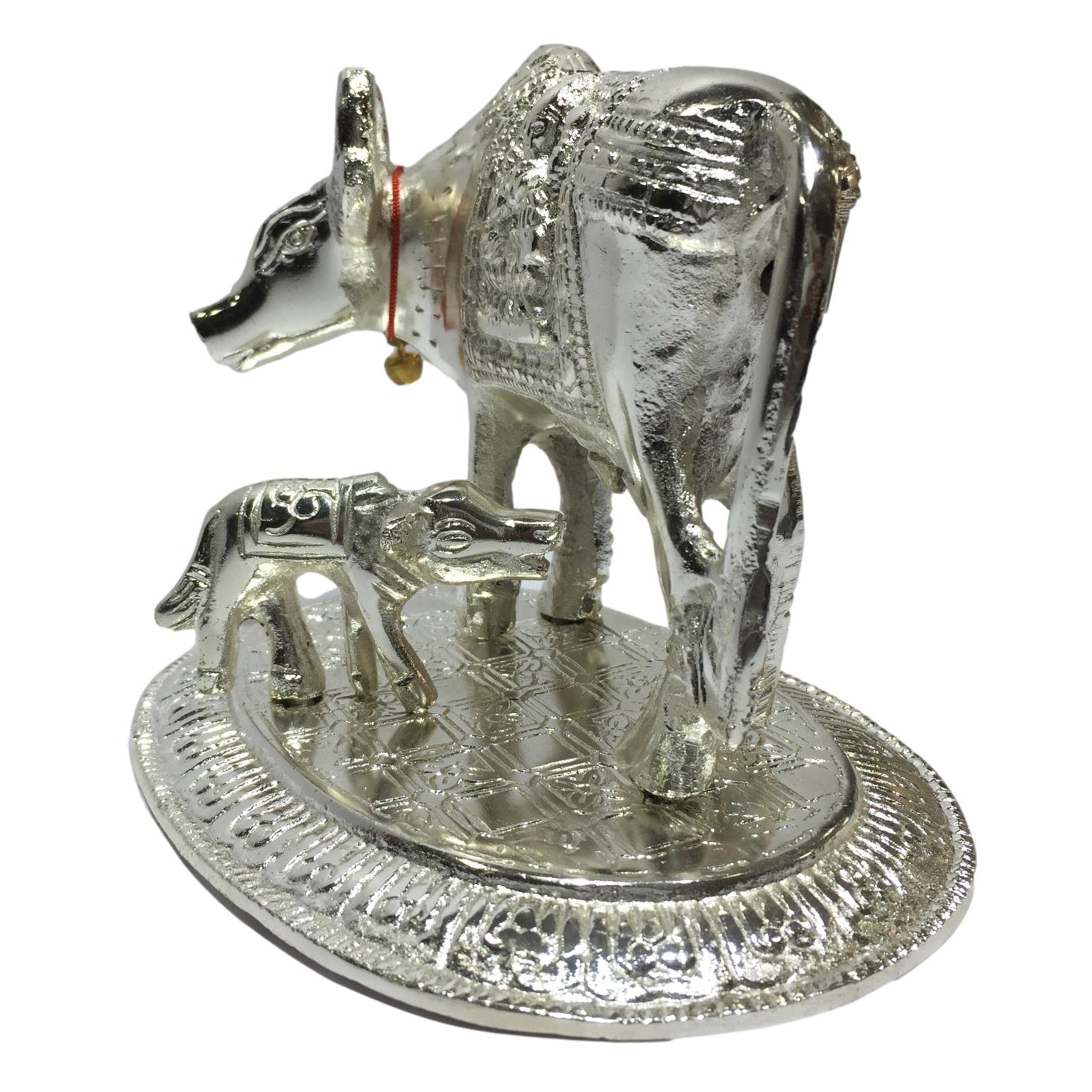 Silver coated Cow and Calf Figurine Home Decorative Showpiece 5 inch