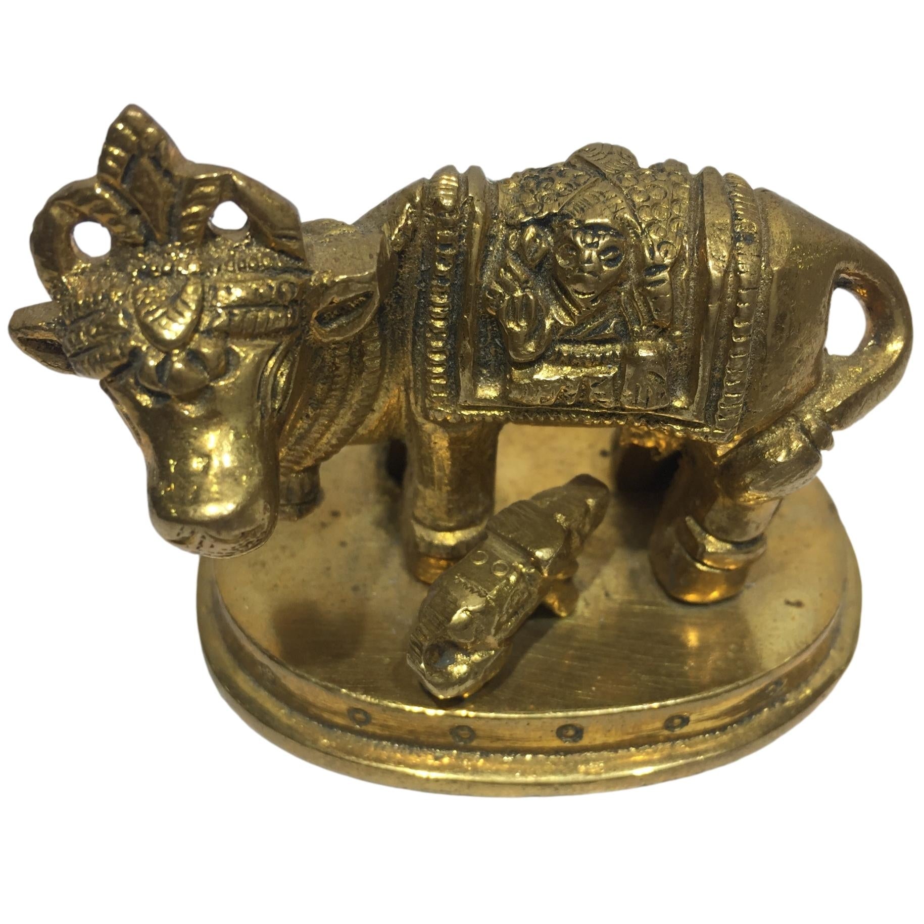 Goumatha with Lakshmi Ganesh Facing Left Brass Antique Figurine or Cow and Calf Decorative Showpiece 2 inch