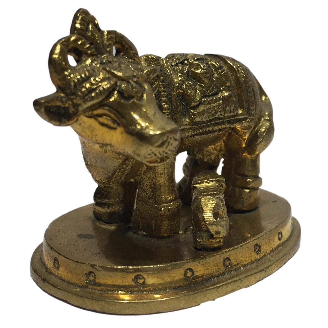 Goumatha with Lakshmi Ganesh Facing Left Brass Antique Figurine or Cow and Calf Decorative Showpiece 2 inch