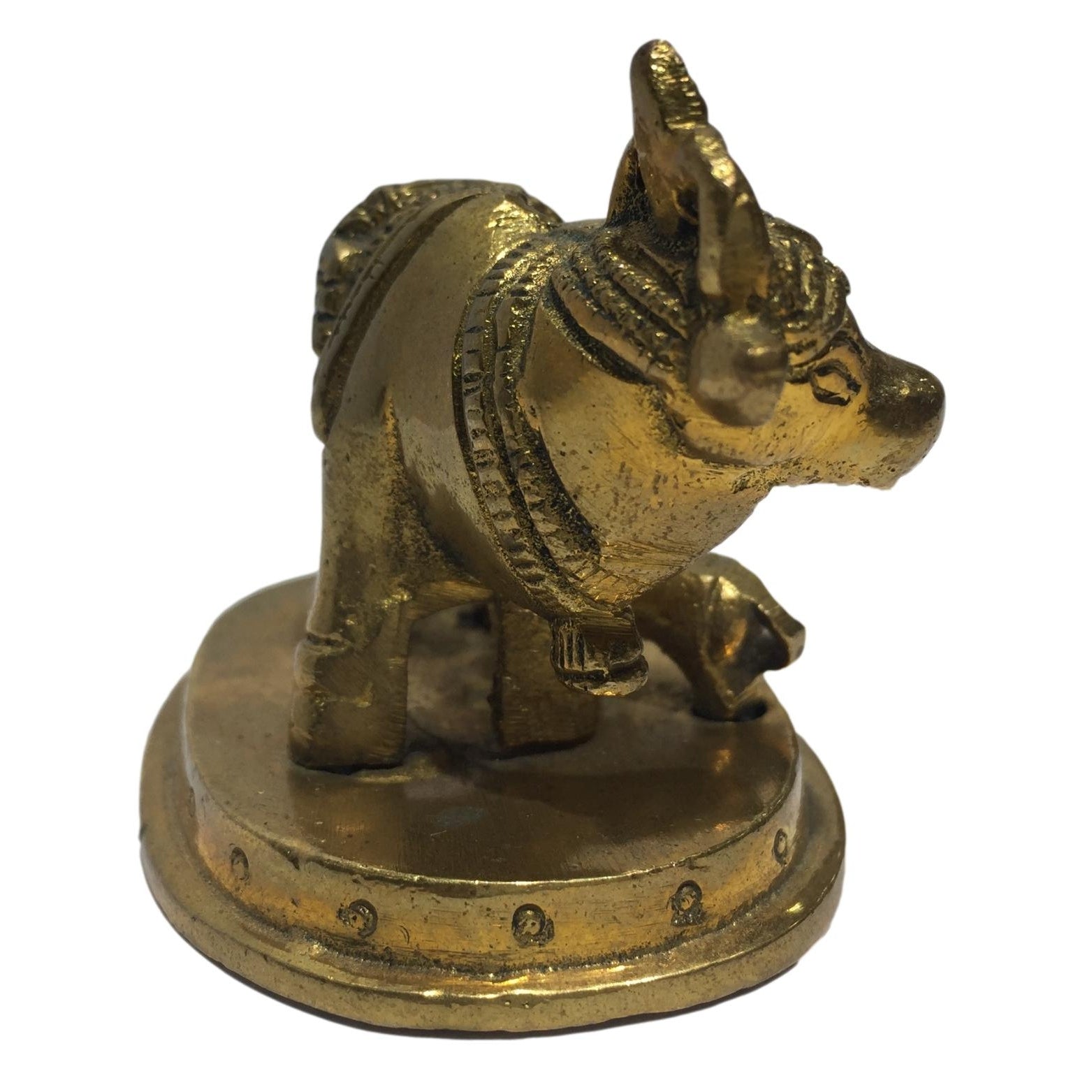 Goumatha with Lakshmi Ganesh Facing Left Brass Antique Figurine or Cow and Calf Decorative Showpiece 2 inch