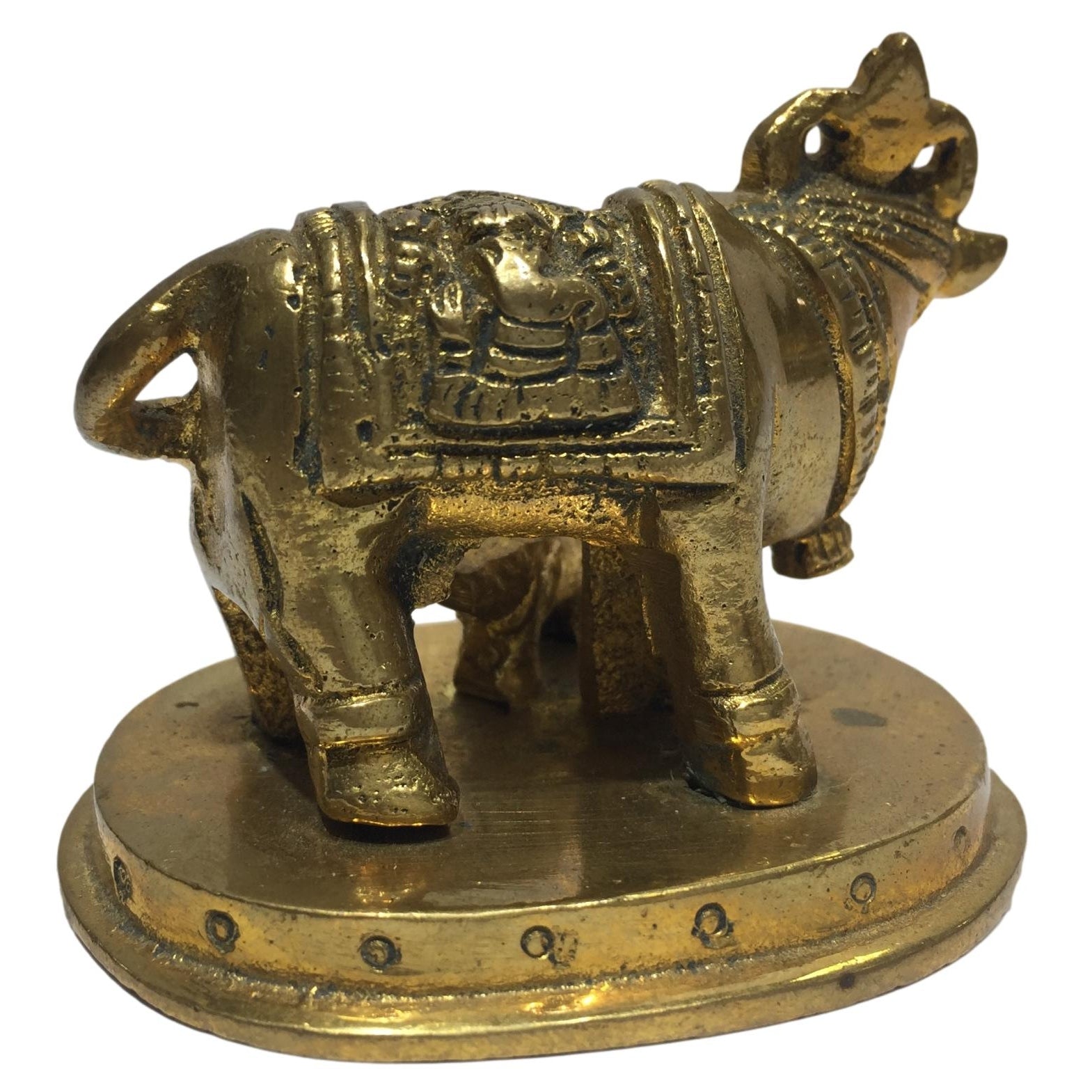 Goumatha with Lakshmi Ganesh Facing Left Brass Antique Figurine or Cow and Calf Decorative Showpiece 2 inch