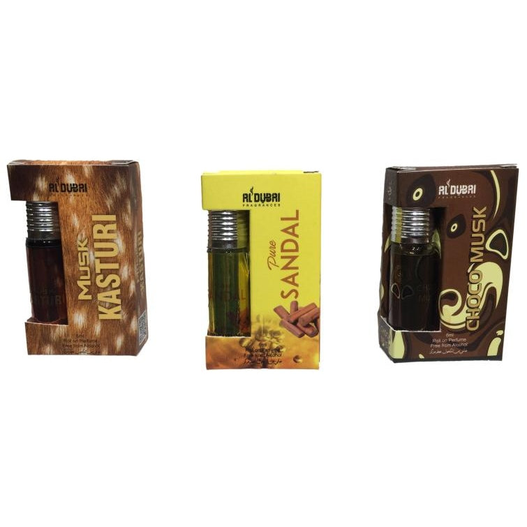 Al Dubai Alcohol Free Roll On Flavours Choco Musk / Pure Sandal / Musk Kasturi 6 ml