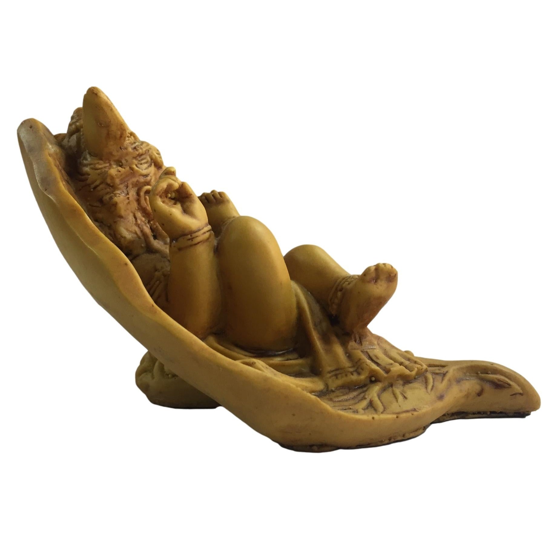 Pipal Leaf or Alilai Floating Krishna Marble Dust Wood Finish Figurine 3 inch