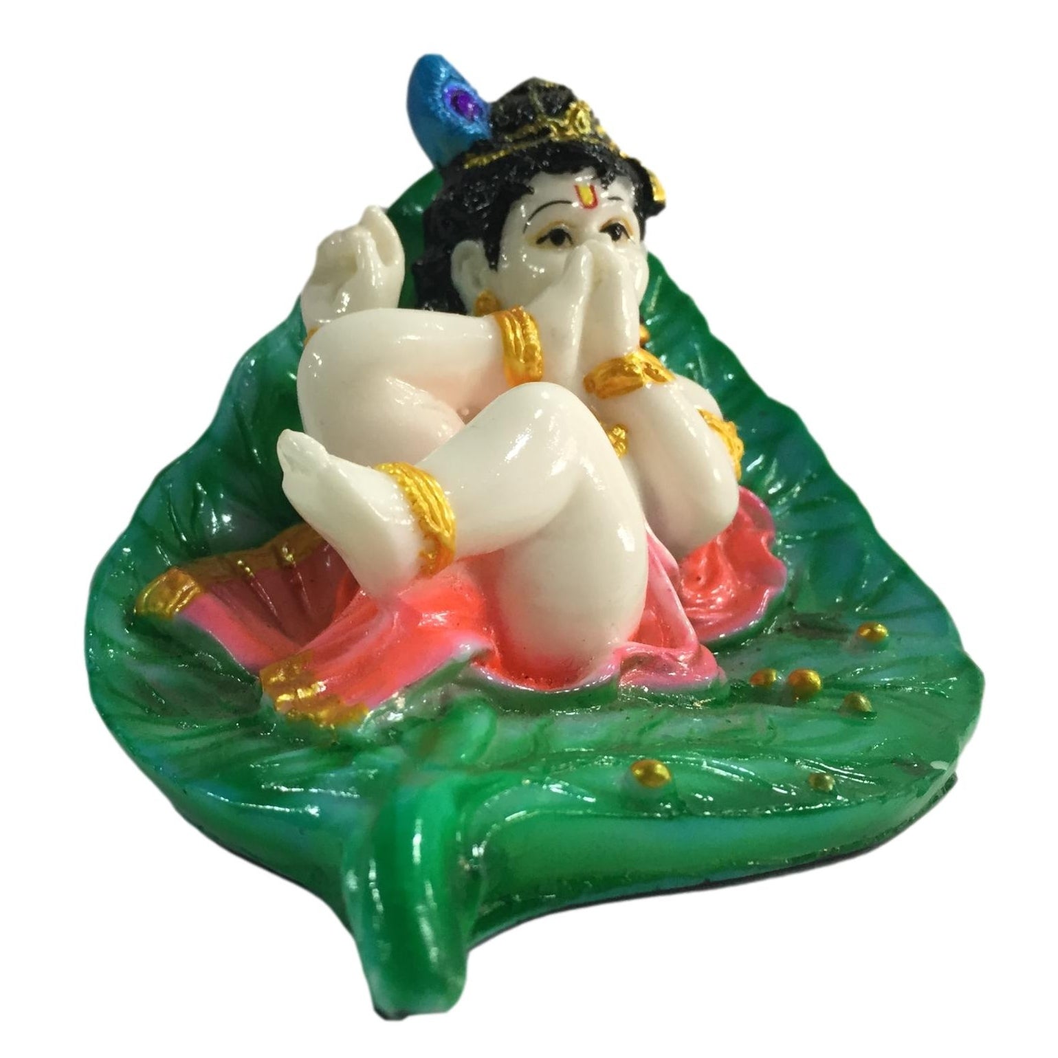 Pipal Leaf or Alilai Floating Krishna Colour Marble Dust Figurine 3 inch