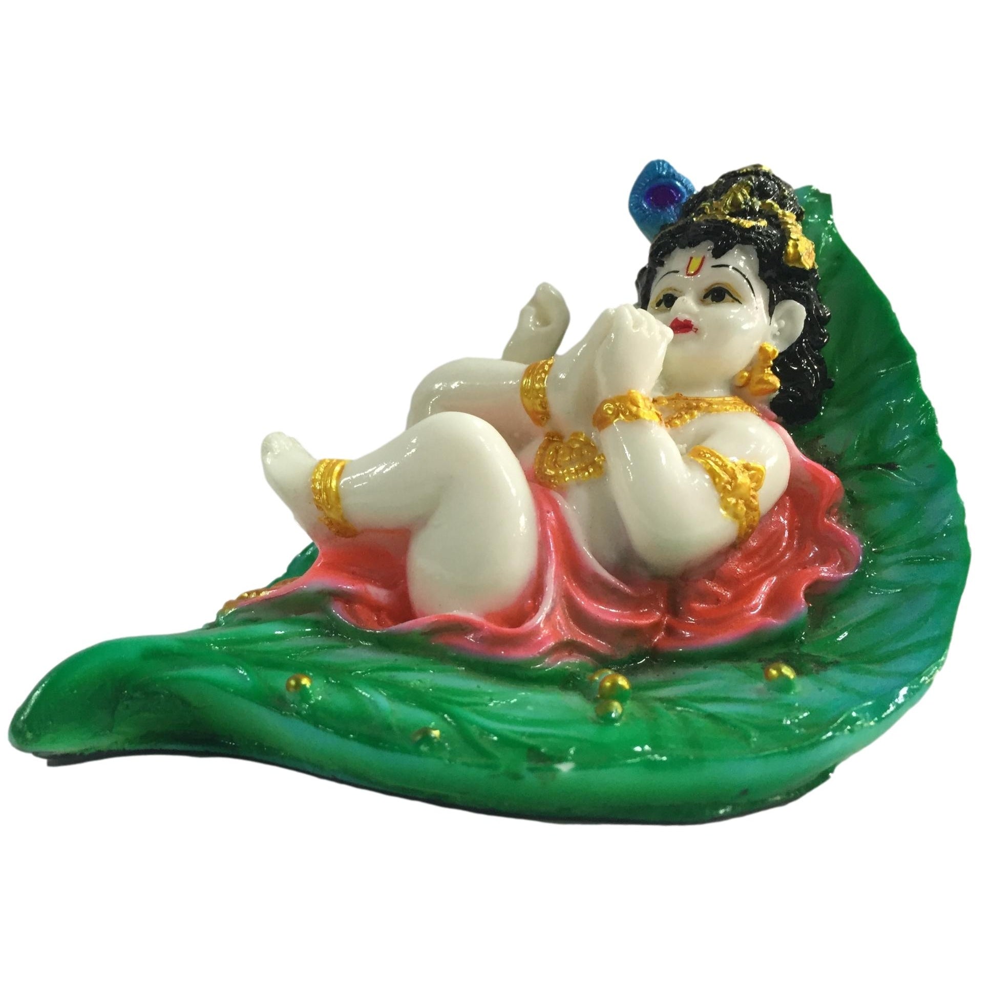 Pipal Leaf or Alilai Floating Krishna Colour Marble Dust Figurine 3 inch