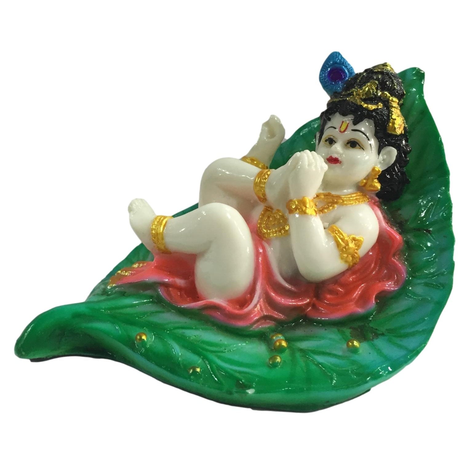 Pipal Leaf or Alilai Floating Krishna Colour Marble Dust Figurine 3 inch