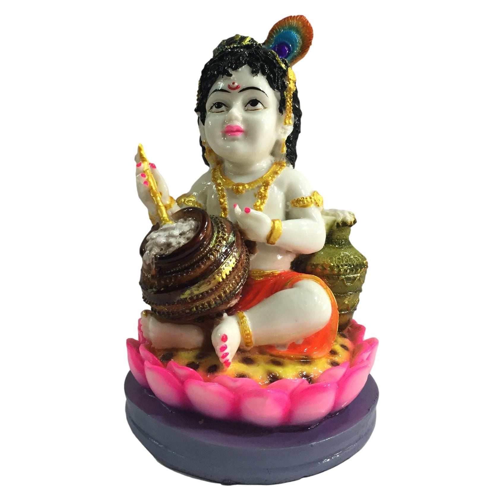 Vennai or Makhan Krishna on Lotus Figurine 6.5 inch