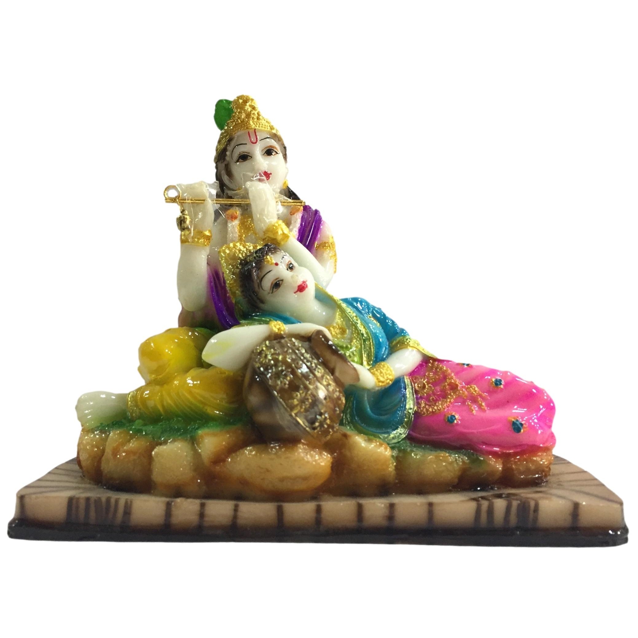 Radha Krishna Seated Figurine Marble Dust 6.5 Inch