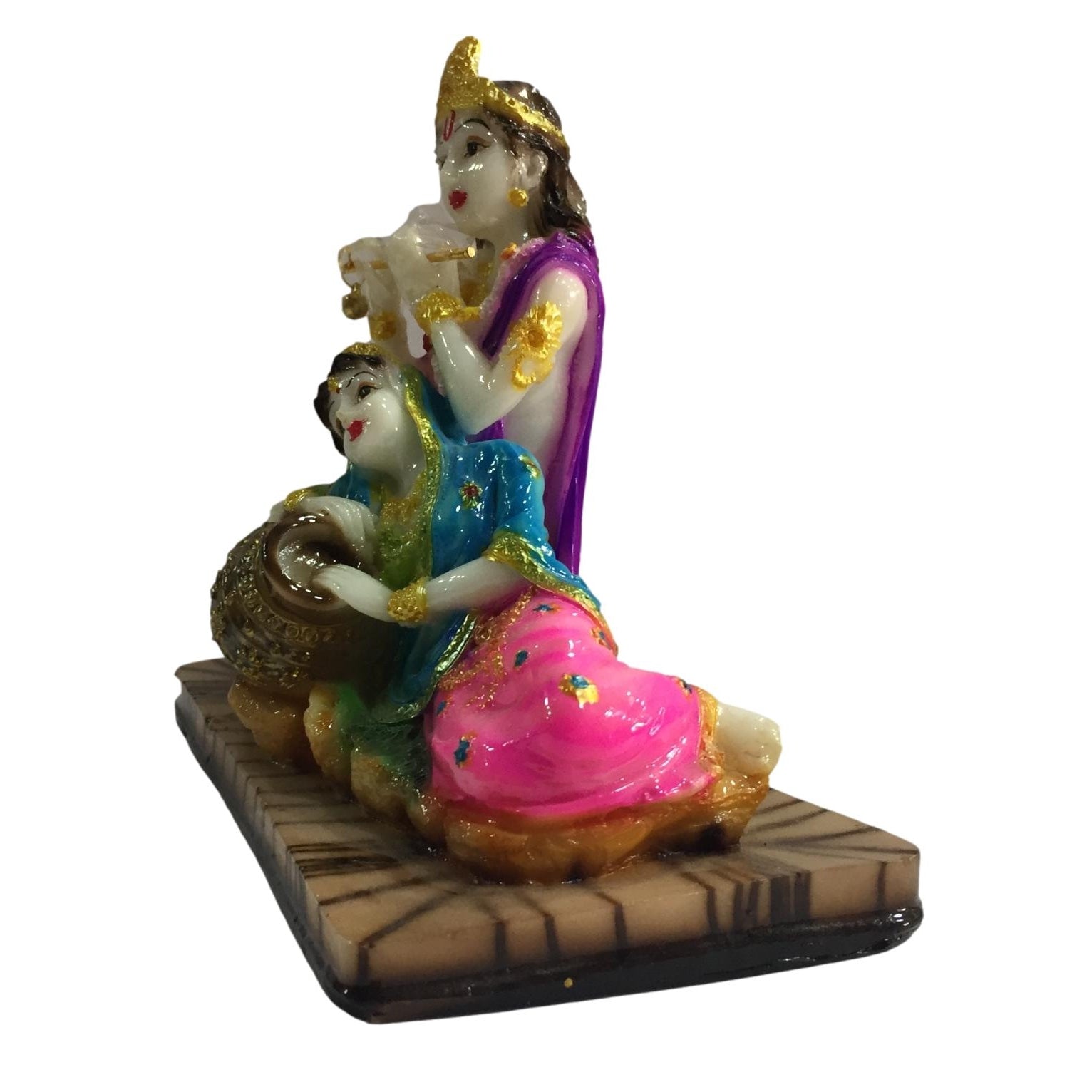 Radha Krishna Seated Figurine Marble Dust 6.5 Inch