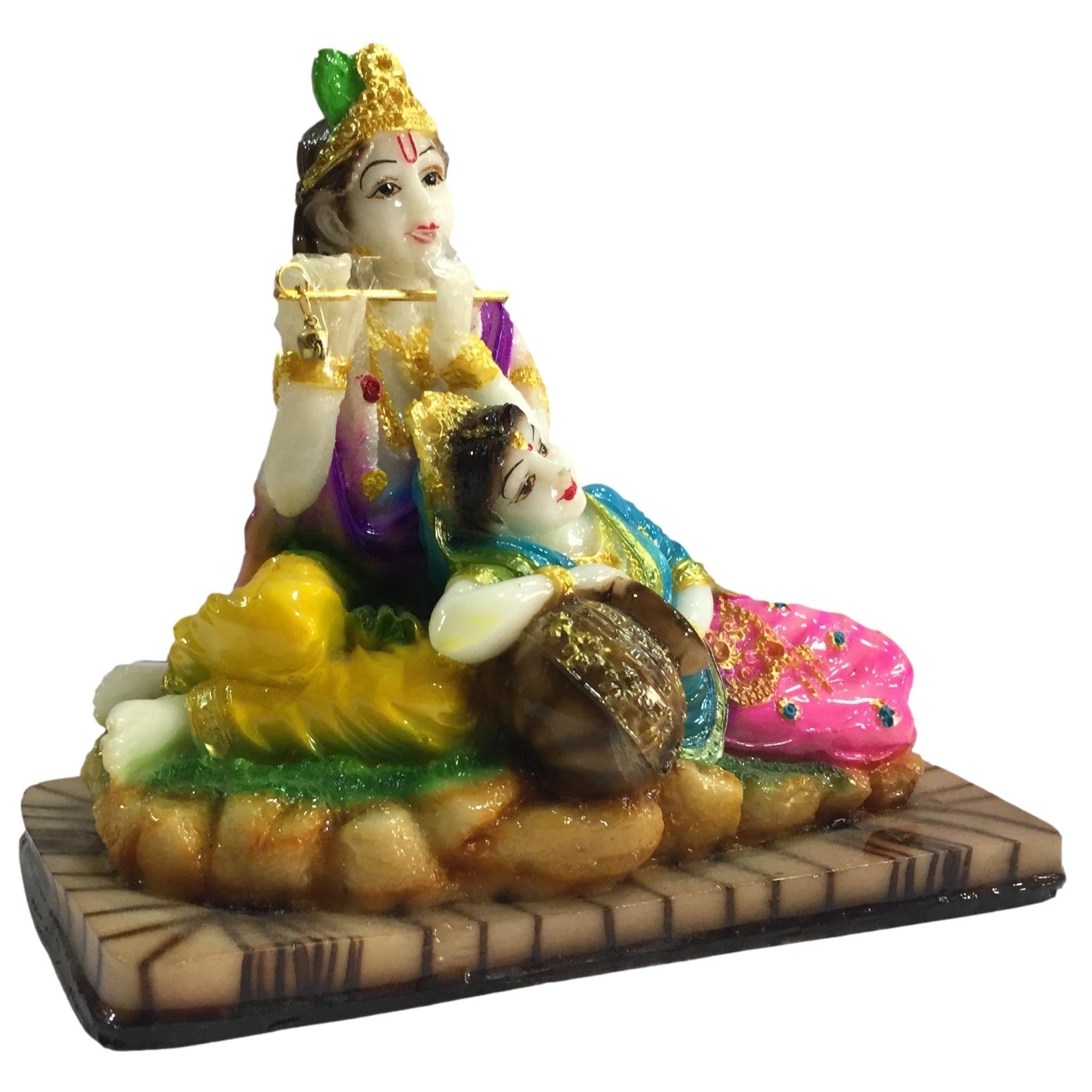 Radha Krishna Seated Figurine Marble Dust 6.5 Inch