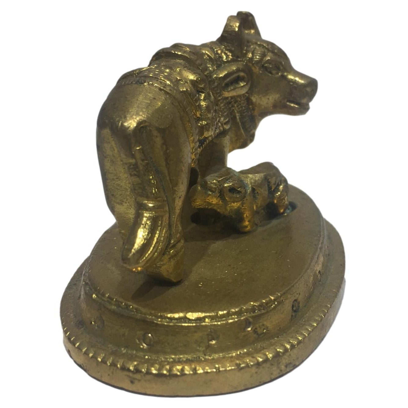 Goumatha with Lakshmi Ganesh Facing Right Brass Figurine or Cow and Calf Decorative Showpiece 1.5 inch