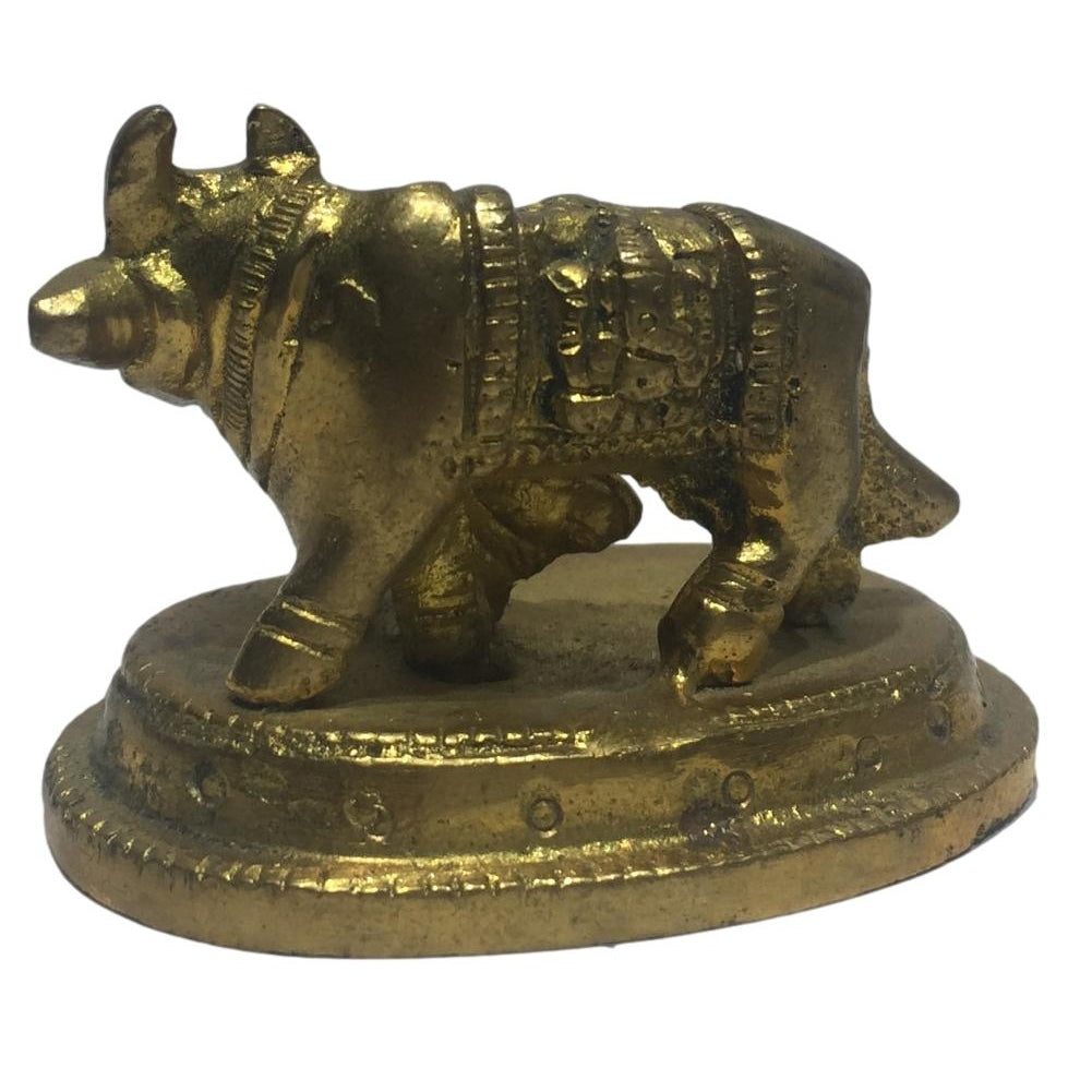 Goumatha with Lakshmi Ganesh Facing Right Brass Figurine or Cow and Calf Decorative Showpiece 1.5 inch