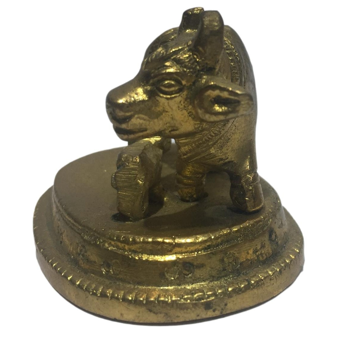 Goumatha with Lakshmi Ganesh Facing Right Brass Figurine or Cow and Calf Decorative Showpiece 1.5 inch