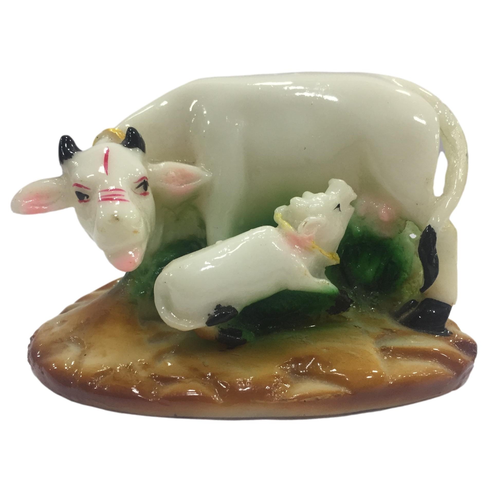 White Marble Dust Gou Mata or Cow and Calf Decorative Show piece 3 inch