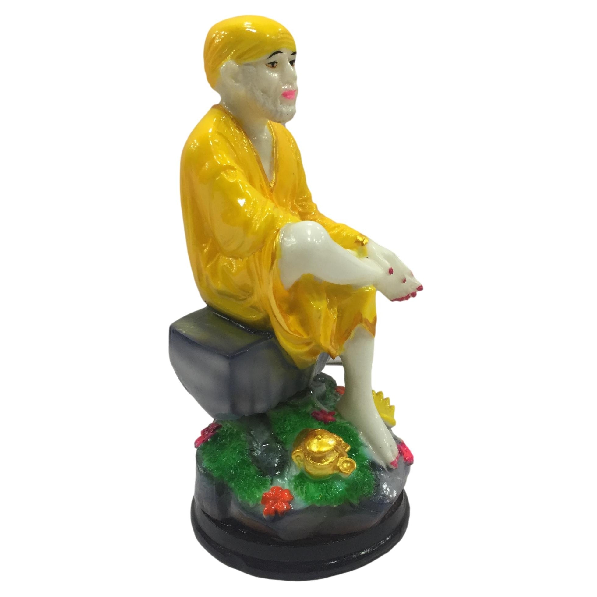 Multicolour Marble Dust Sai Baba Figurine Pooja Ghar Decorative Showpiece 7 inch