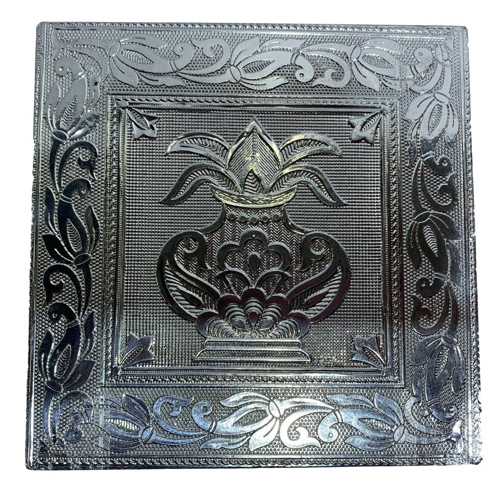 Silver Coated Square Minakari Manapalagai with Bush