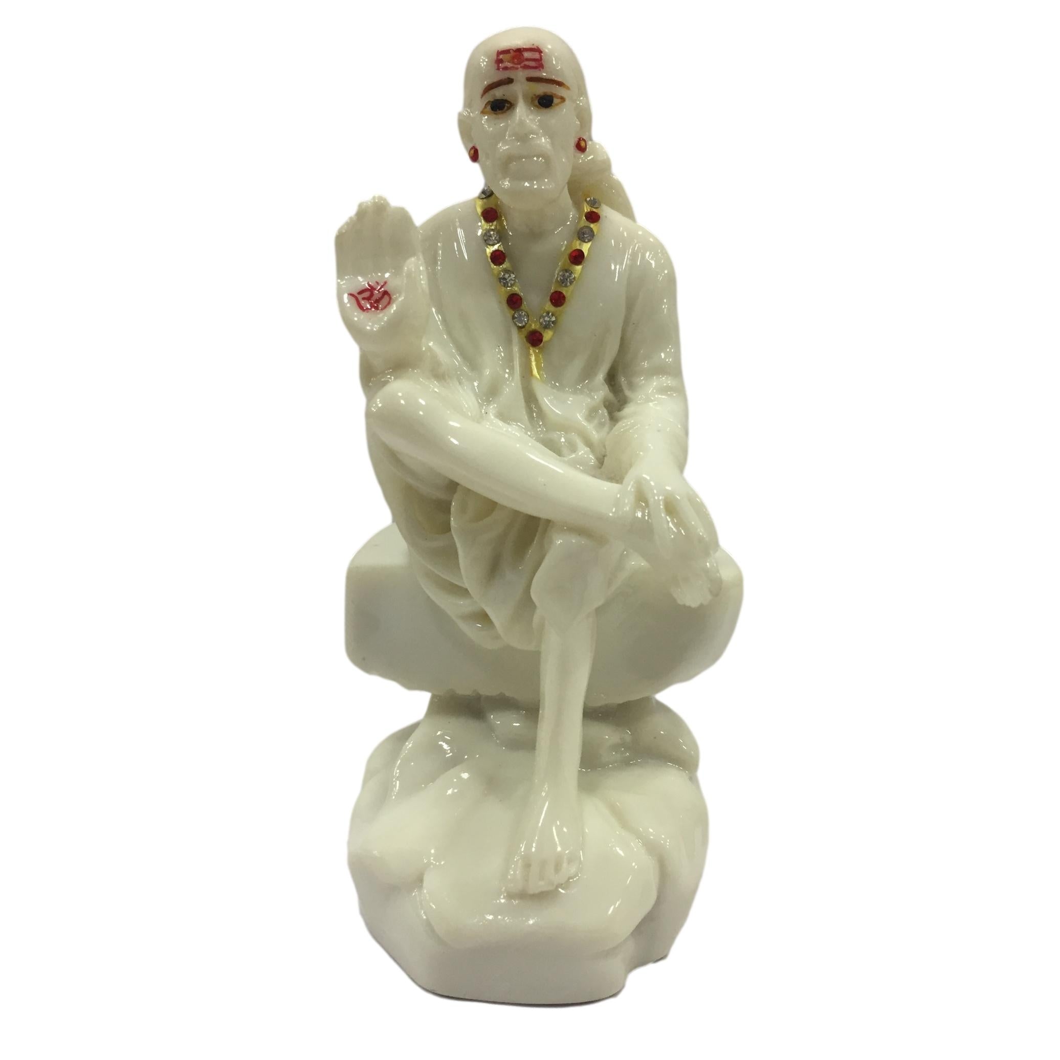 White Marble Dust Sai Baba Figurine Pooja Ghar Decorative Showpiece 6.5 inch