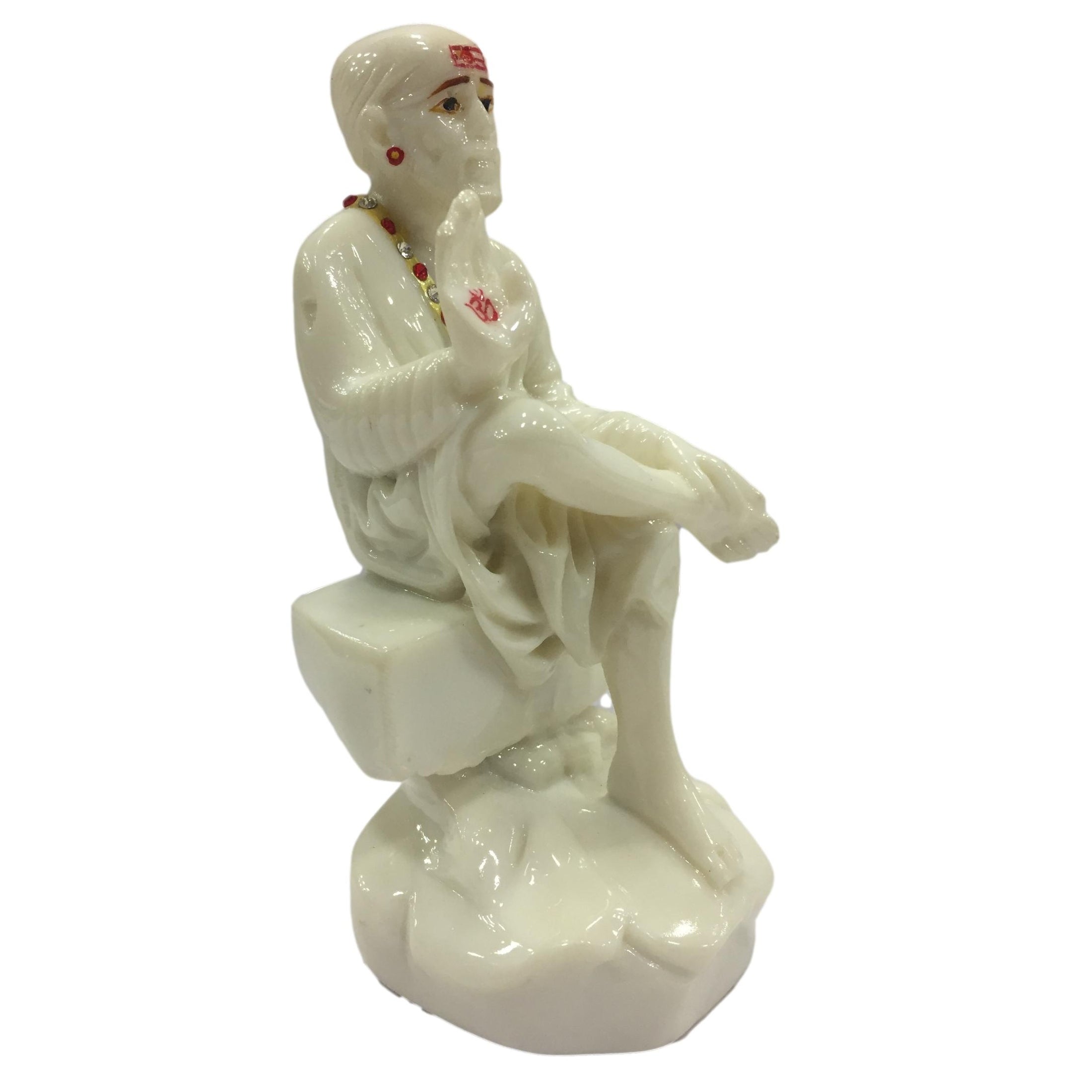 White Marble Dust Sai Baba Figurine Pooja Ghar Decorative Showpiece 6.5 inch