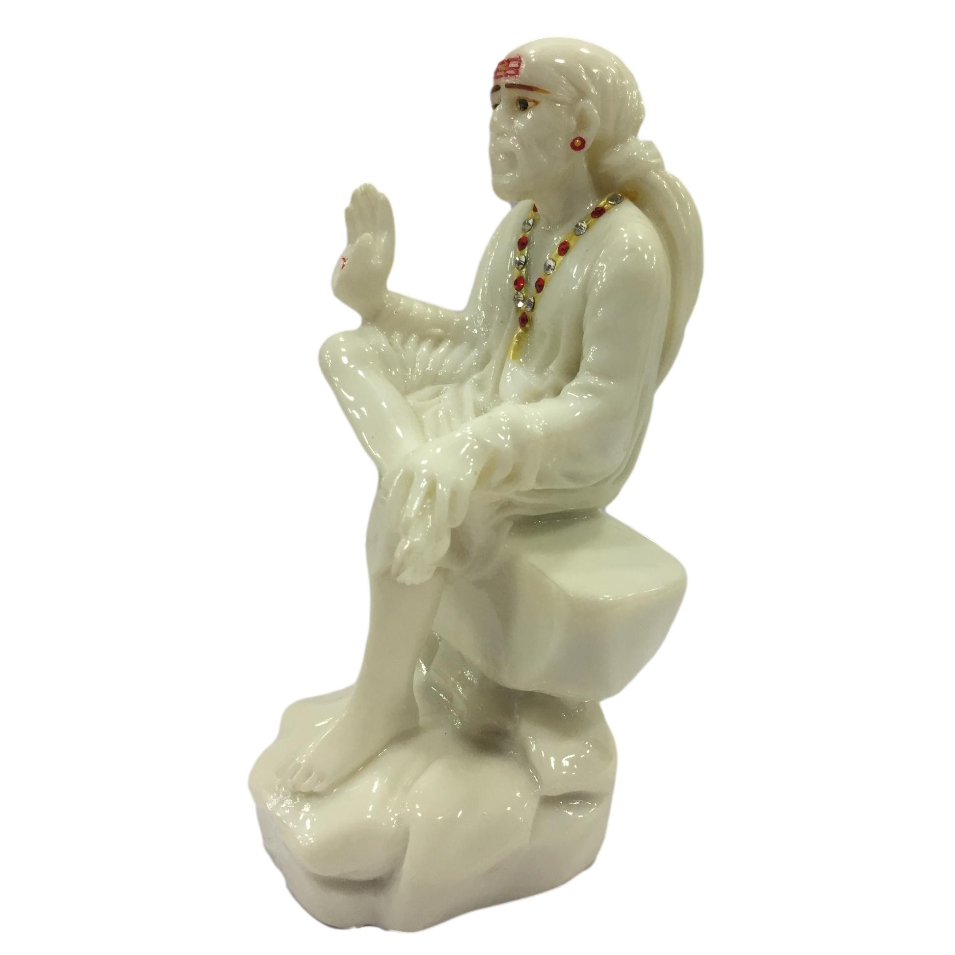 White Marble Dust Sai Baba Figurine Pooja Ghar Decorative Showpiece 6.5 inch