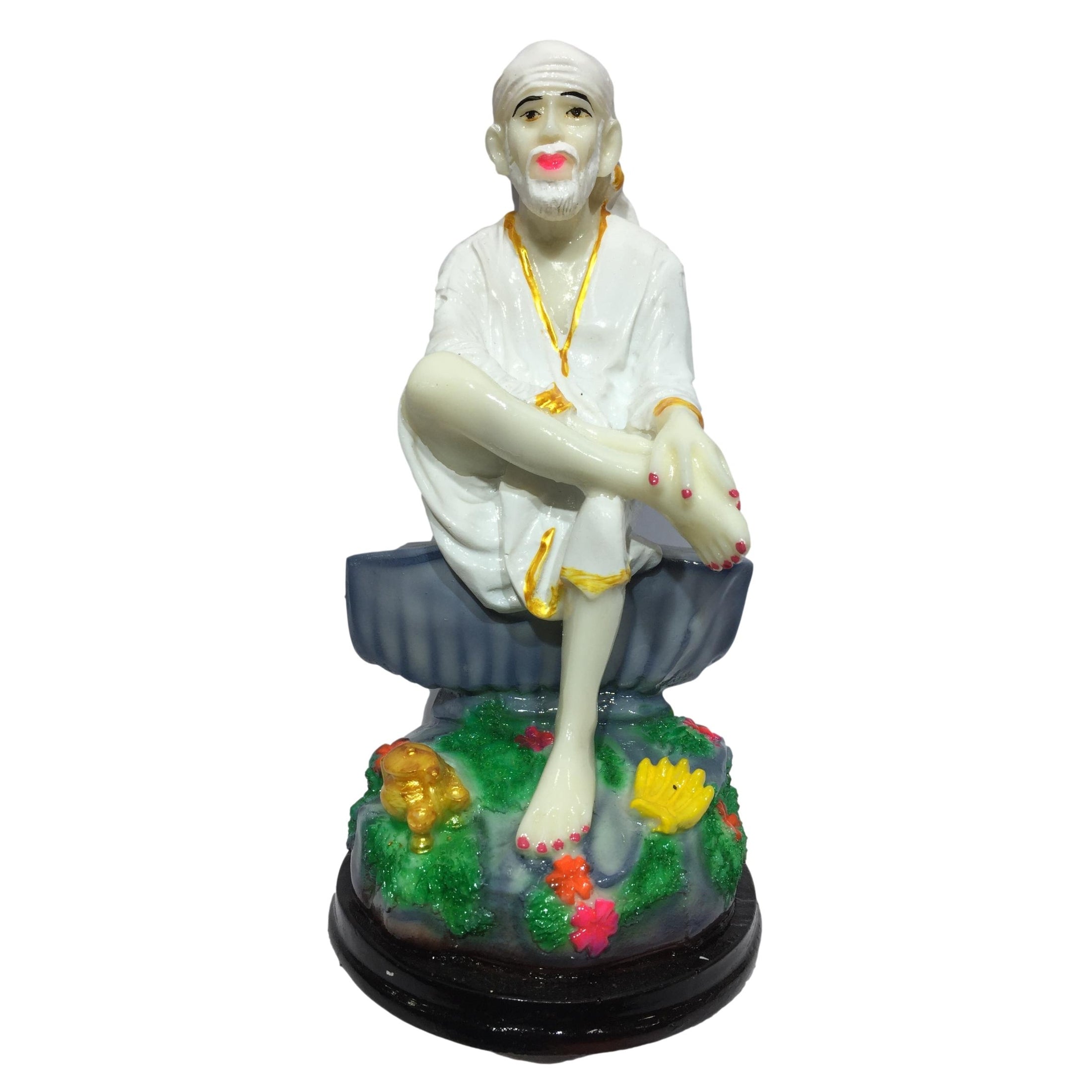 Multicolour Marble Dust Sai Baba Figurine Pooja Ghar Decorative Showpiece 8 inch