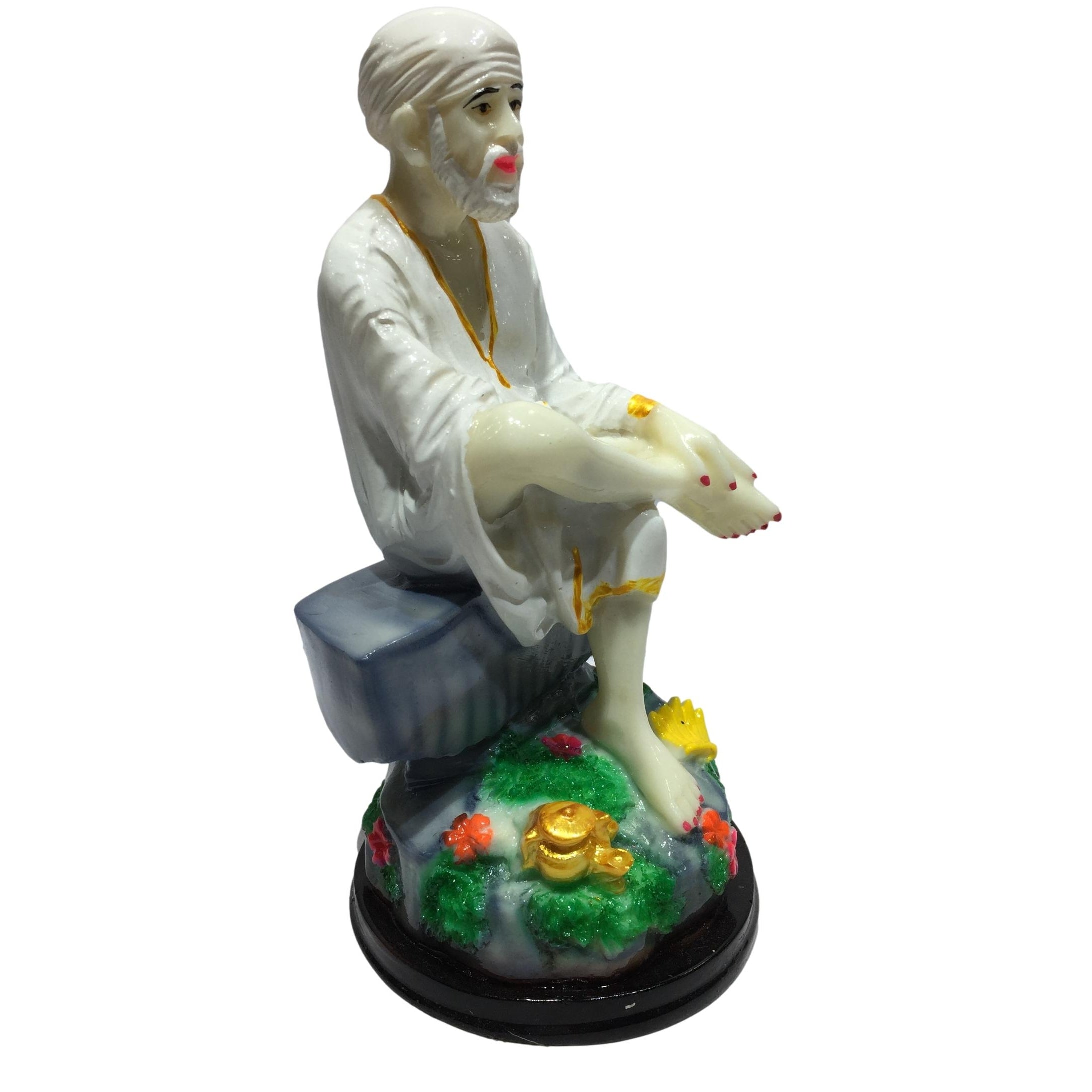 Multicolour Marble Dust Sai Baba Figurine Pooja Ghar Decorative Showpiece 8 inch