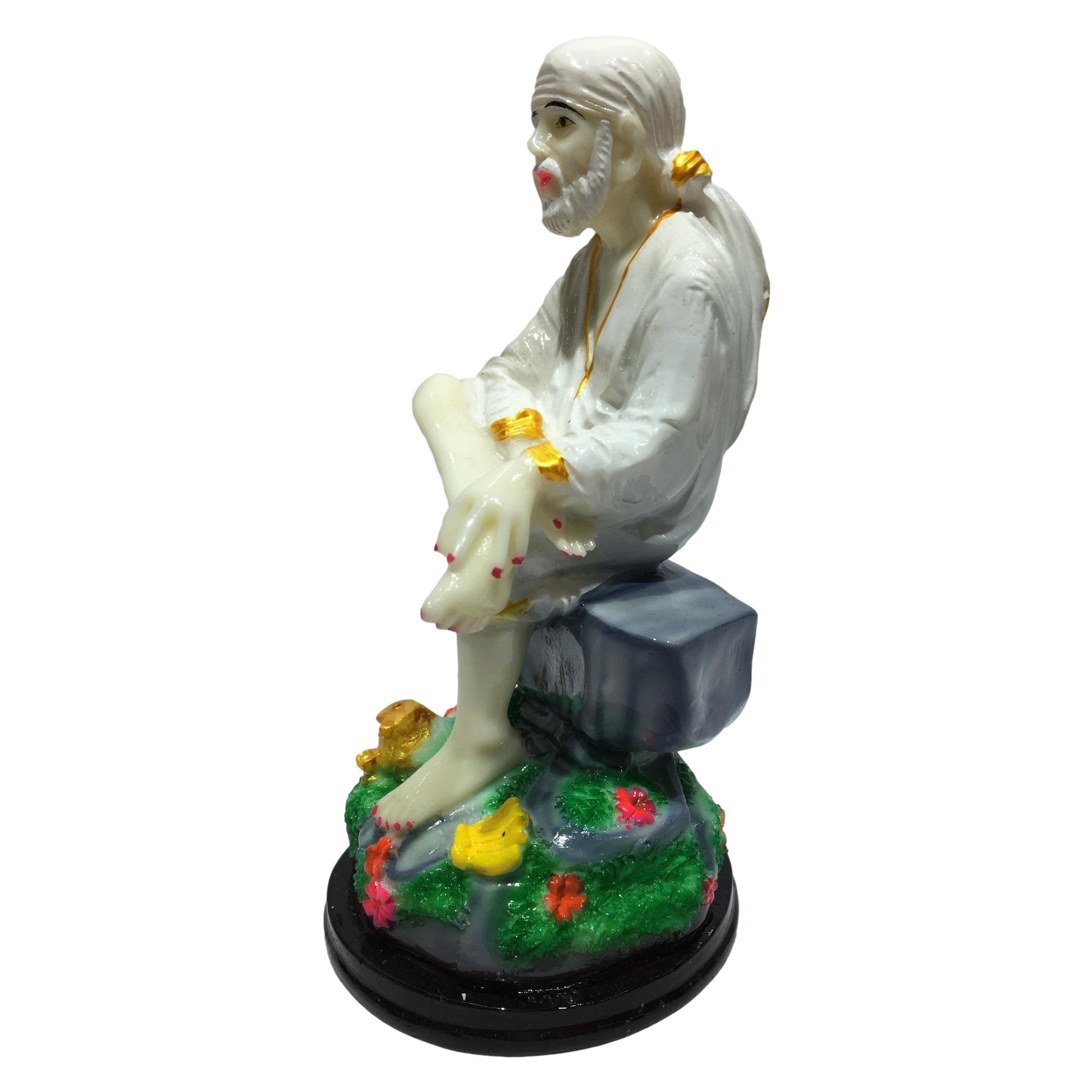 Multicolour Marble Dust Sai Baba Figurine Pooja Ghar Decorative Showpiece 8 inch